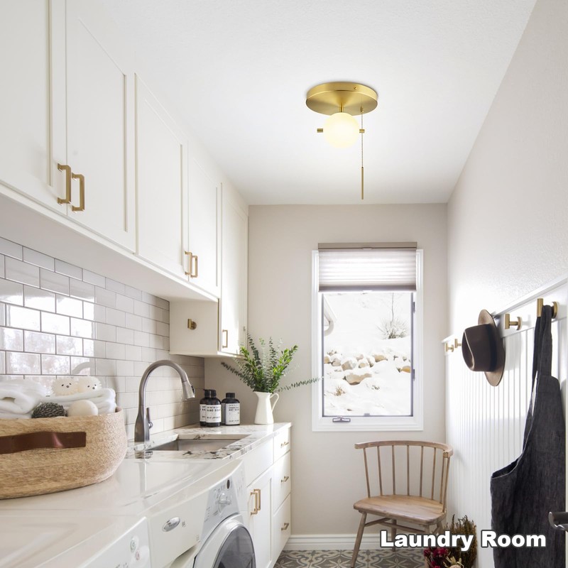 Soutas Gold Pull Chain Ceiling Light Glass Globe Flush Mount