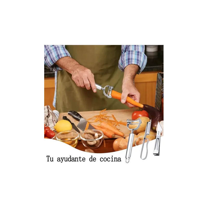 3 Pzs Pelapapas Verduras Frutas Acero Inoxidable Cocina