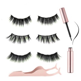 miaowang 6D Magnetic Green Eyelashes and Magnetic Eyeliner Kit 3 Style with Tweezers(3 pairs, green）