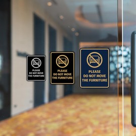 Signs ByLITA Portrait Round Please Do Not Move the Furniture Door or Wall Sign Durable ABS Plastic | Laser Engraved | Easy Installation | Elegant Design | Guesthouse Sign (Blue) - Large