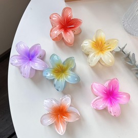 Aucuu 6 Pcs Plumeria Flower Hair Claw Clips, Nonslip Flower Claw Clips, Strong Hold Hawaiian Claw Clip for Medium Thick Hair, Acrylic Hair Clip, Hawaii Hair Accessories for Women and Girls