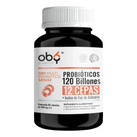 Probioticos 120 Billones UFC 12 Cepas y Prebioticos | Microencapsulacion 4 Capas| Inulina Achicoria Candida Cleanse Flora | Oby Vitaminas | Mujer y Ho