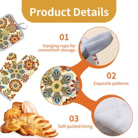 Kitchen Oven Mitts and Pot Holders Sets,Boho Kitchen Accessories Oven Gloves and Potholders,The Pioneer Woman Kitchen Accessories Heat-Resistant Oven Gloves and Hot Pads,Gifts for Women
