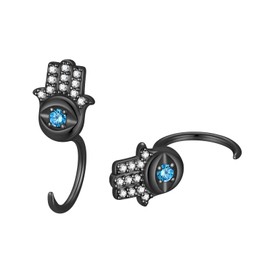 Protection Eye of Horus/Cross/Celtic Knot/Hamsa Hand/Evil Eye Dainty Half Hoop Earrings Huggie Hoops Earrings 925 Silver/18K Gold/Black Gun Plated Piercing Stud Earrings for Women Girls, Sterling