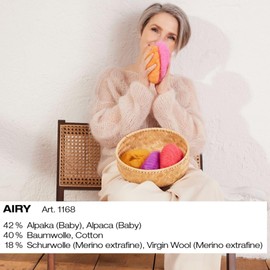 LANA GROSSA Airy Fluffy Net Yarn Structure Made of 40% Cotton Filled with 18% Merino and 42% Baby Alpaca Fibres 170 m Yarn Hand Knitting Yarn 50 g Wool for Knitting and Crocheting