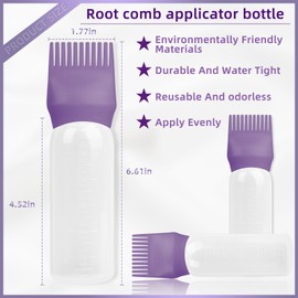 BLAAROOM Root Comb Applicator Bottle 6 Ounce, 2 Pack Hair Oil Applicator Bottle, Hair Dye Bottle Applicator Tools with Hair Oil Dispenser Root Comb Brush for Hair Oiling Applicator - Dark Purple