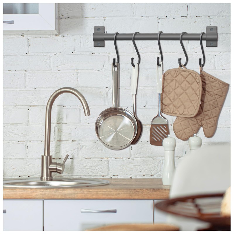 FuninCrea Kitchen Hook Rail, 30 cm Aluminium Kitchen Rail with