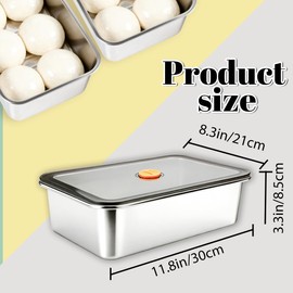 2Pcs Pizza Dough Proofing Box,Stainless Steel Pizza Storage Container with Airtight Lid Leakproof Large Capacity for Dough Leftover Pizza,11.8x8.3 InchI