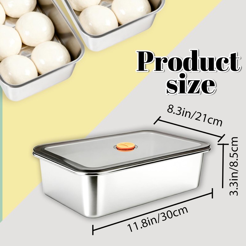 2Pcs Pizza Dough Proofing Box,Stainless Steel Pizza Storage Container with