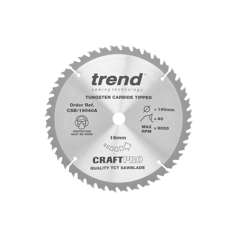 Trend Wood Circular Saw Blade, 190mm Diameter, 16mm Bore, 40