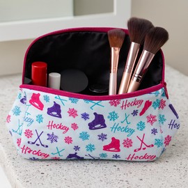 Sportybella Hockey Gifts for Girls – Waterproof Hockey Makeup Bag & Travel Pouch – Ice Skates and Sticks Design – Cosmetic Organizer for Players, Coaches & Fans