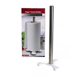Dependable Paper Towel Holder Stainless Steel Super Suction Cups Kitchen Storage White Base