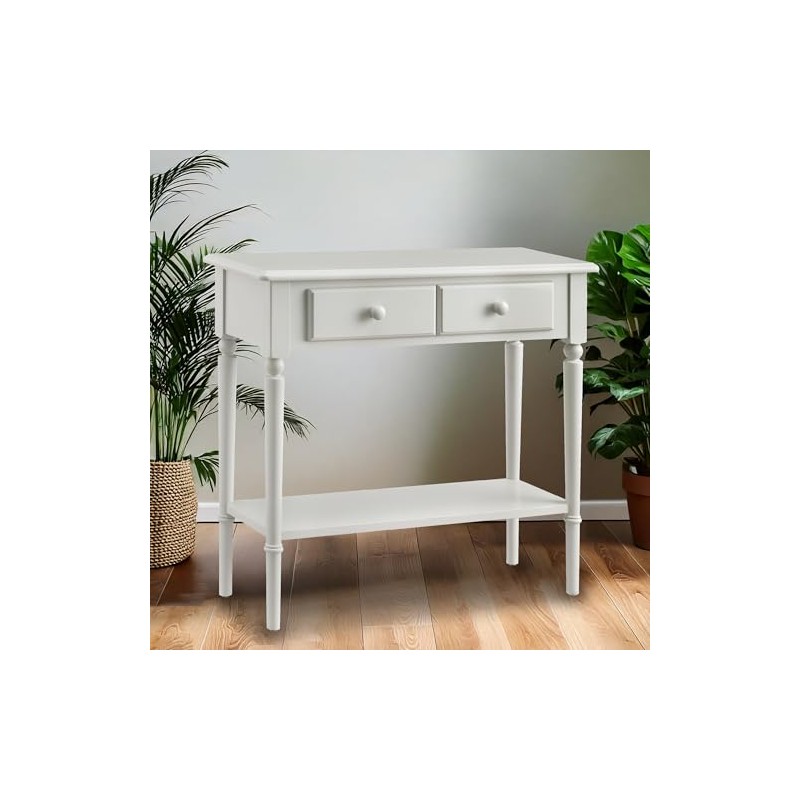 Leick Home Coastal Console Table, Solid Wood, 2 Storage Drawers,