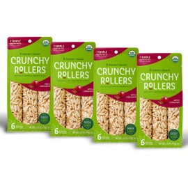 Friendly Grains - Crunchy Rollers - Organic Rice Snacks, Crispy Puffed Rice Rolls, Healthy Snack Rolls for Adults and Kids - Apple Cinnamon (4 packs of 6)