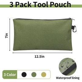 3 Pack Tool Bag Zipper Pouch, Premium Tool Pouch, Utility Multipurpose Storage Organizer Tool Pouches with Carabiner Metal Zipper for Tools, Travel Accessary, Stationary, Gadgets 12.5 x 7-Inch