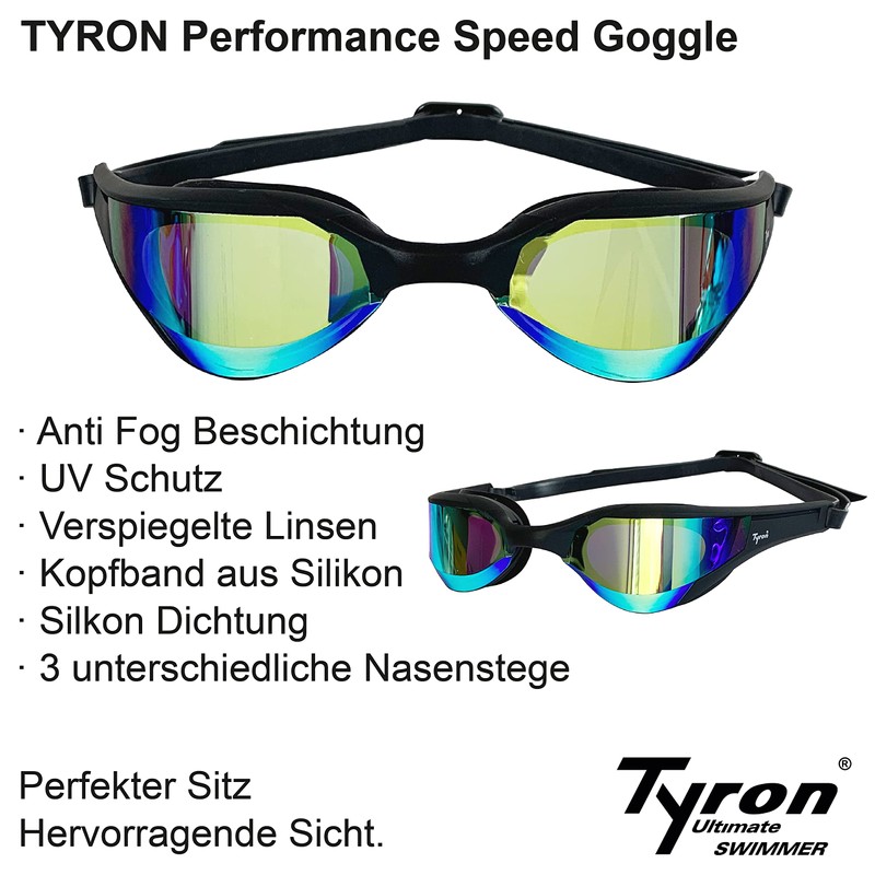 Tyron Performance Predator Swimming Goggles (Black/Metallic)