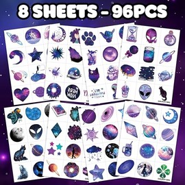 8 Hojas (88 Piezas) Galaxy Tatuajes Temporales Espaciales Temáticos Decoraciones De Fiesta De Cumpleaños Suministros Favores Pegatinas De Decoración P