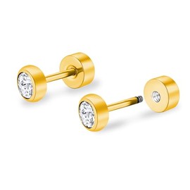 ZDE Titanium Women Flatback Earrings for Women Crystal Gold Stud Earrings Flat Back Earrings Hypoallergenic Cartilage Earring Helix Tragus Conch Piercing (Crystal-Gold, 5MM)