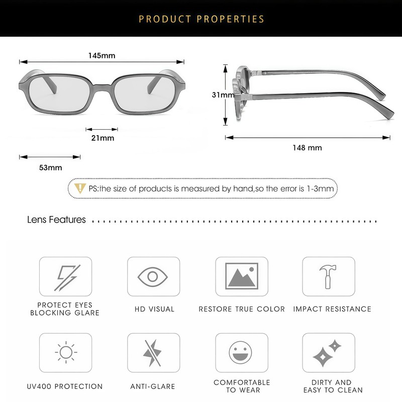 JCTAIFOO Retro Small Rectangular Sunglasses for Men and Women, Vintage