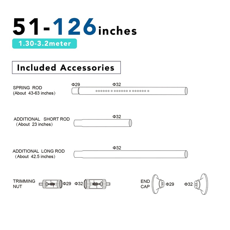 Umimile Tension Curtain Rod, 51-126 inch Adjustable Spring Shower Tension