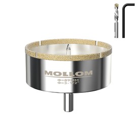 MOLLOM 3-1/2" (89mm) Diamond Hole Saw with 2Pcs Removable Pilot Drill Bit Smooth Cutting for Porcelain Tiles,Glass,Ceramic,Marble,Fiberglass,etc