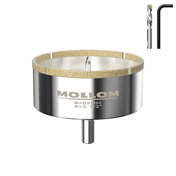 MOLLOM 3-1/2" (89mm) Diamond Hole Saw with 2Pcs Removable Pilot