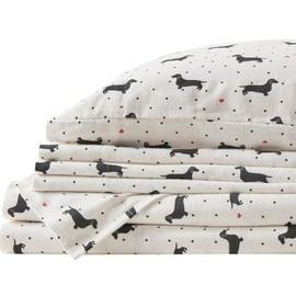 Comfort Spaces Cotton Flannel Breathable Warm Deep Pocket Sheets with Pillow Case Bedding, Twin XL, Black Dog 3 Piece