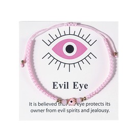 COLORFUL BLING Evil Eyes Bracelet for Female Amulet Pink Protection Bracelet Good Luck Adjustable String Bracelet Exquisite Card Packaging