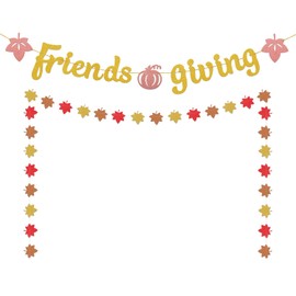 Friendsgiving Banner,Friendsgiving Decorations,Fall Autumn Friend Party,Thanksgiving Banner Friends Party Decorations Supplies (Gold Friendsgiving)