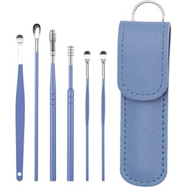 Festive Colours 6 Pcs Ear Wax Removal Kit Ear Cleaning Kit Ear Cleaner for Children Kids and Adults Stainless Steel Earwax Remover Tool with Portable Bag (Blue)