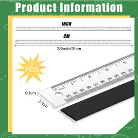 Trandraft 2 Pieces 36 Inch Metal Ruler Stainless Steel Metal Ruler with Rubber Backing Non-Slip Edge Rulers Yard Stick with Inch and Centimeters Drafting Office Prevent Ink Leakage Tools