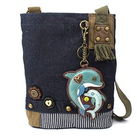 CHALA Patch Cross-Body Women Handbag, Blue Denim Canvas Messenger Bag - Dolphin - Denim