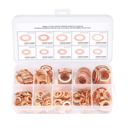 Pack of 200 Washers, Copper Flat Sealing Rings Set, Copper Sealing Rings Assortment for Screws (M5 M6 M8 M10 M12 M14)