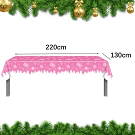 Christmas Table Cloth Party Disposable Tablecloths,Pink Christmas Tablecloth and Snowflake Table Covers,130*220CM Rectangle Large Plastic Tablecloth for Picnic,Baby Shower,Xmas Party Table Decorations