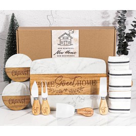 House Warming Gifts New Home,11 Pcs Housewarming Gifts Basket for New House,Unique Housewarming Gift Baskets for Couples, Clients, Women (White Marble)