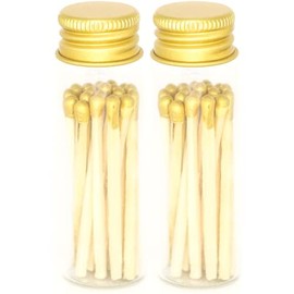 River Birch Gold Tip Decorative Matches | 40+ Small Premium Wooden Safety Matches | 2 Bottles of 20+ Matches Each with Gold Lid and Striker on Bottom | Home Decor
