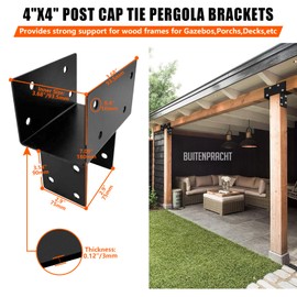 ITEVE.GD Post Cap Tie Bracket,Heavy Duty Wood Beam Support Bracket.Black T-Shape Pegola Braacket for Gazebos,Patio Decks,and Porches Wood Post to 4x4 or 4x6 Lumber - 2Pack