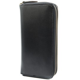 BlissLeather Tochigi Leather Long Wallet Premium Double Zipper Large Capacity Genuine Leather, Black