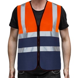 PB TECH Hi Viz Zipper Vest Front High Visibility Reflective Vest Hi Vis Executive Waistcoast Lightweight and Comfortable safety vests (UK, Alpha, 3XL, Regular, Regular, Orange & Navy)