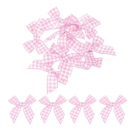 MECCANIXITY 30Pcs Mini Gingham Ribbon Bow 1.5" Checkered Fabric Satin Ribbon Bows for Craft DIY Hair Bow Sewing Wedding Birthday Party Pink and White