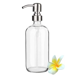 SHUNCHG 17 Ounce/ 500 ML Clear Glass Soap Dispenser with Stainless Steel Pump Refillable Liquid Hand Soap Dispenser Lotion Round Bottle Container for Kitchen, Bathroom, 1 Pack