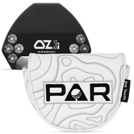 Golf Mid Half Mallet Putter Head Cover Fit for OZ.1/MEZZ.1/MEZZ.1 MAX Centre-shaft Club Protector Magnetic Closure White PU Leather Black PAR Pattern Embroidery