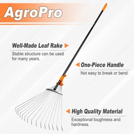 AgroPro Leaf Rake for Lawns, Adjustable Garden Rake for Leaves with Long Handle, 61 Inches