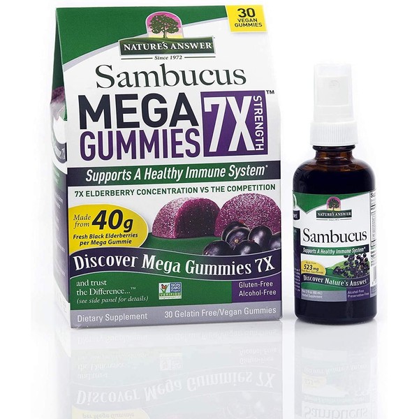 Value Pack BOGO Sambucus Mega Gummies and Elderberry Throat Mist 2oz | Healthy Herbal Formula | 100% Natural, Gluten Free | Improves Immune System Health
