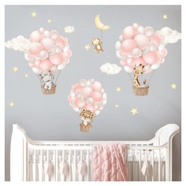 Little Deco DL958-1 Wall Sticker Hot Air Balloons Safari Animals Wall Sticker Stars Clouds Nursery Wall Sticker Baby Room Decoration