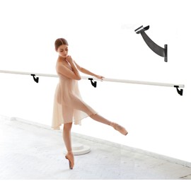 Ballet Barre Single Bar 18 FT Long 1.5” Diameter Black, Kids and Adults | Open Bracket Wall Mounted Fixed Height Wooden Ballet Barre, Home/Studio Ballet Bar, Dance Bar, Stretch Bar, Dancing/Stretching