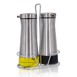 Aelga Oil And Vinegar Dispenser Set with Caddy - 2 Pack Oil Dispenser Bottle for Kitchen with No-Drip - Kitchen Decor and Accessories for Home Restaurants Weddings