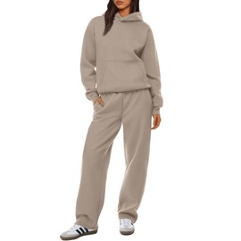 XIEERDUO Womens 2 Piece Outfits 2024 Sweatsuit Set Oversized Sweatshirt Track Suits Matching Sweat Sets for Women Wide Leg Sweatpants Coffeegrey XL