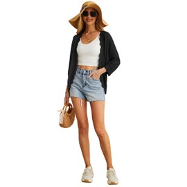GRECERELLE Summer Cardigan for Women 3/4 Sleeve Lightweight Casual Open-Front Bolero Shrug Sweaters for Women 2024(Black, Medium)