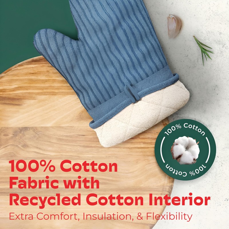 Big Red House - Silicone Oven Mitts - Blue Denim